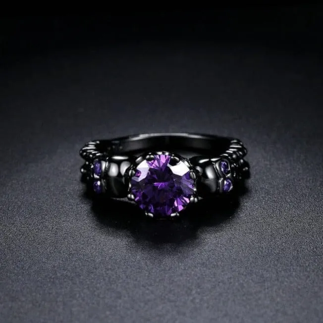 Punk Skull Round Amethyst Gothic Ring