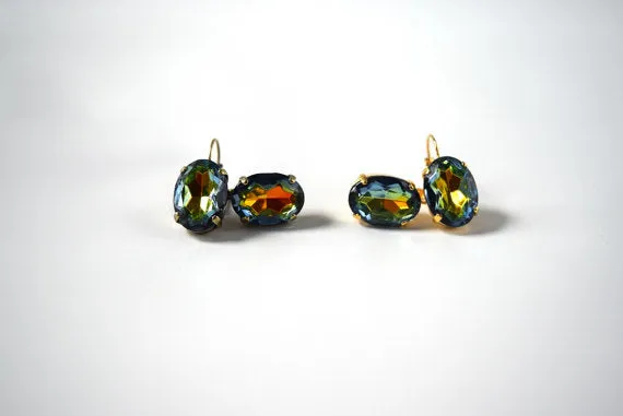 Rainbow Crystal Earrings - Large Oval