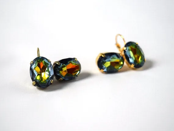 Rainbow Crystal Earrings - Large Oval