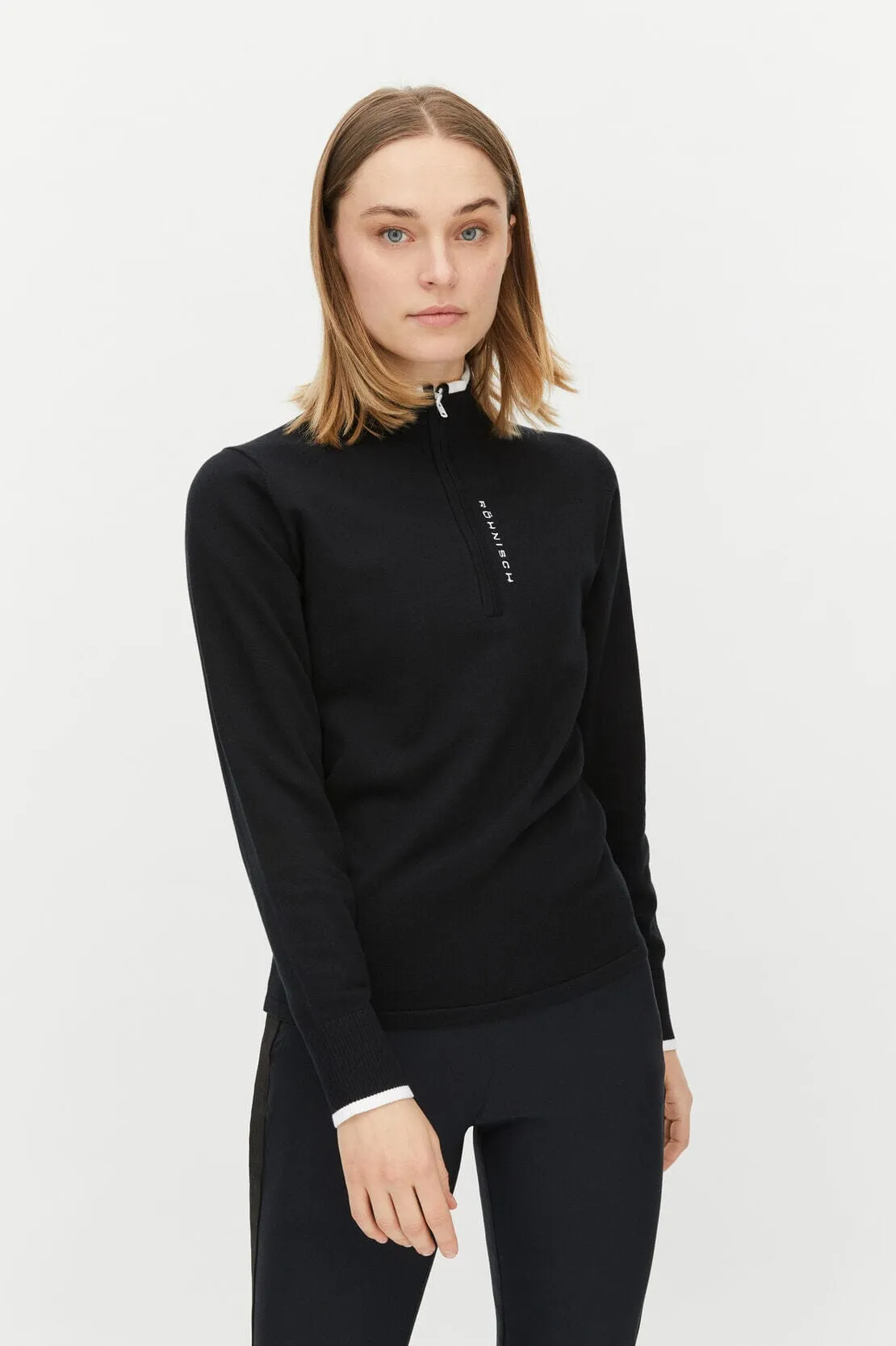 Rhnisch knitted half zip, Black