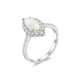 S925 Silver Vintage Zircon Design Marquise Opal Ring for Women