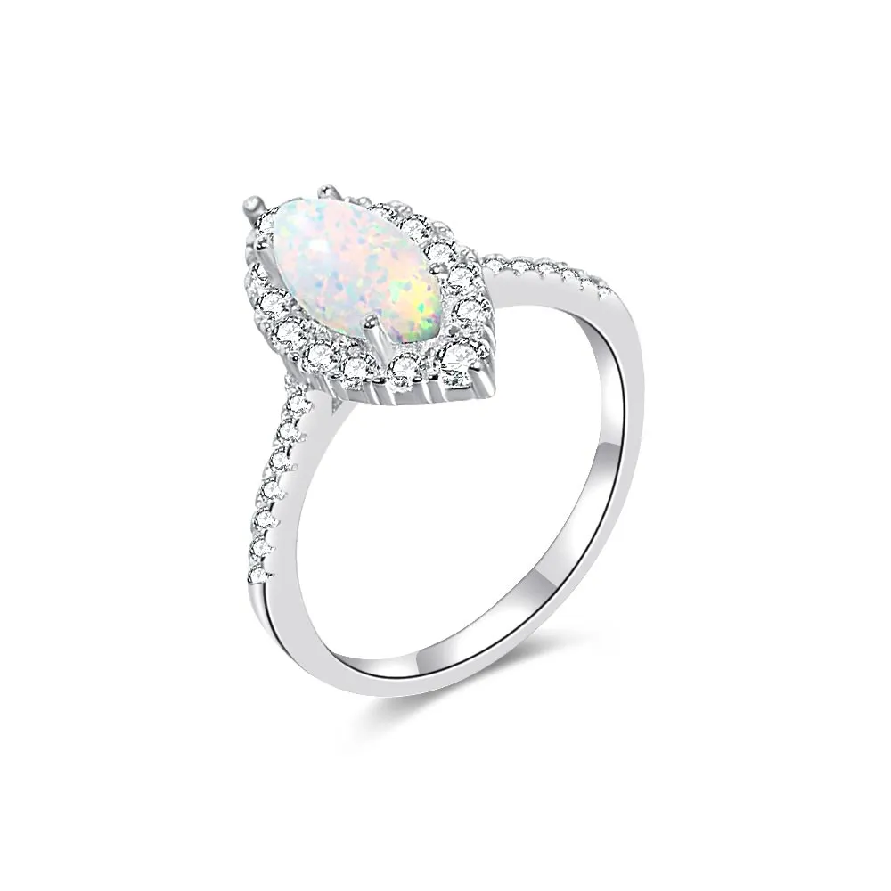 S925 Silver Vintage Zircon Design Marquise Opal Ring for Women