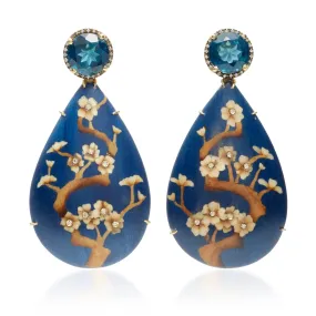 Silvia Furmanovich - Drop Earrings with Blue Floral Branch Marquetry, London Blue Topaz and Diamonds, 18k Yellow Gold