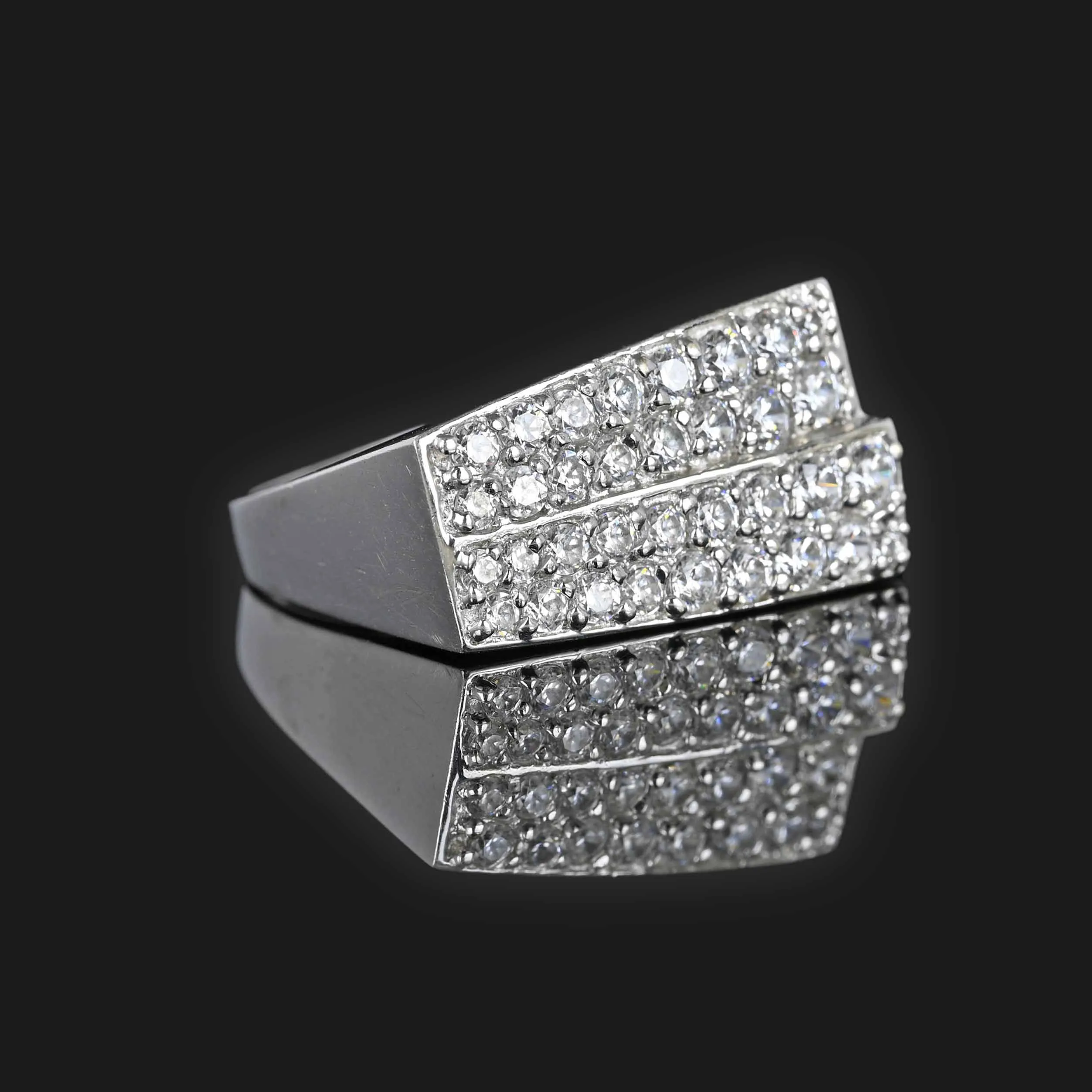 Solid 14K White Gold Pave Cubic Zirconia Ring