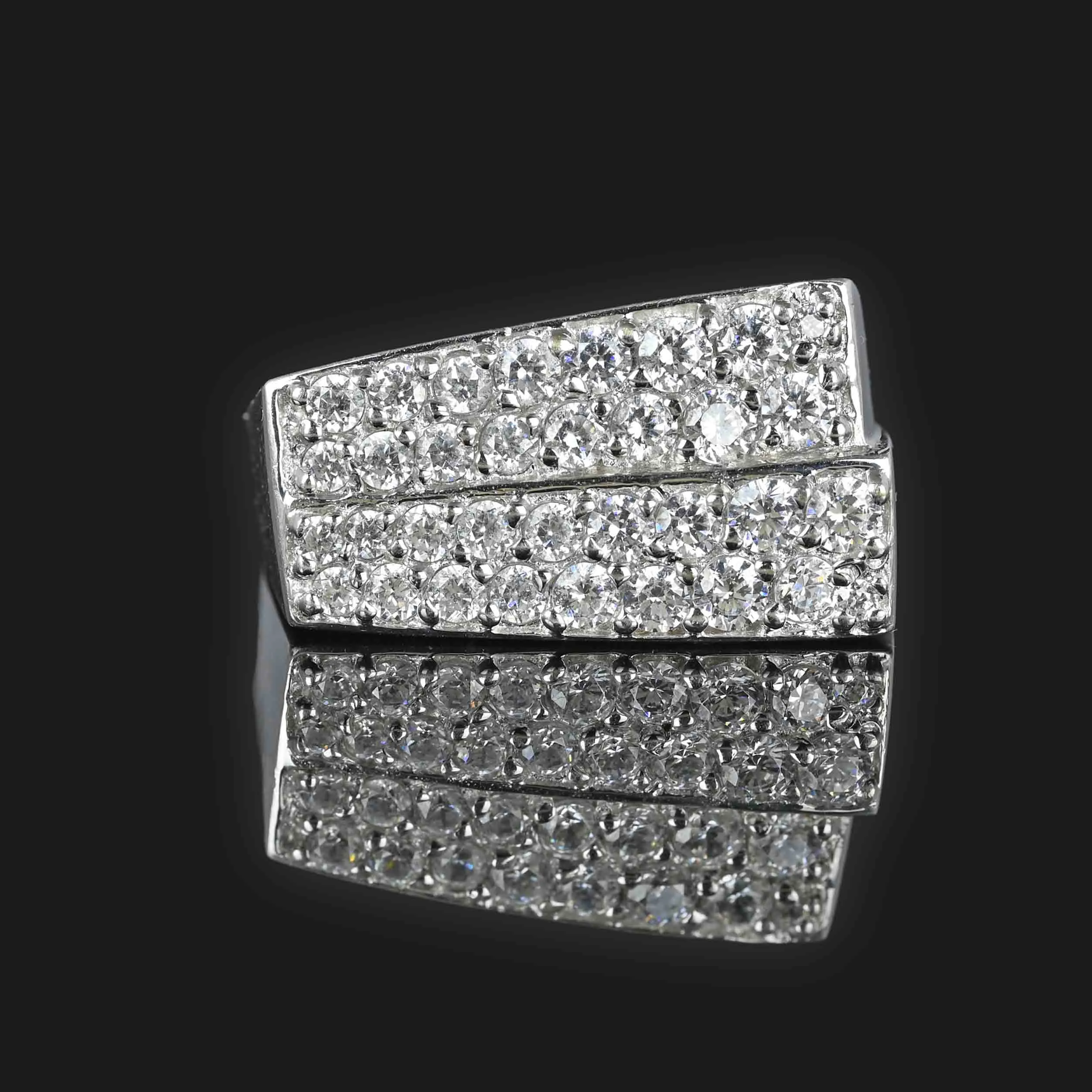 Solid 14K White Gold Pave Cubic Zirconia Ring