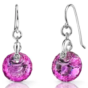 Spherical Cut 10.50 Carats Pink Sapphire Fishhook Earrings Sterling Silver