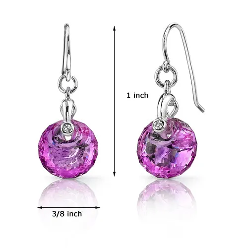 Spherical Cut 10.50 Carats Pink Sapphire Fishhook Earrings Sterling Silver