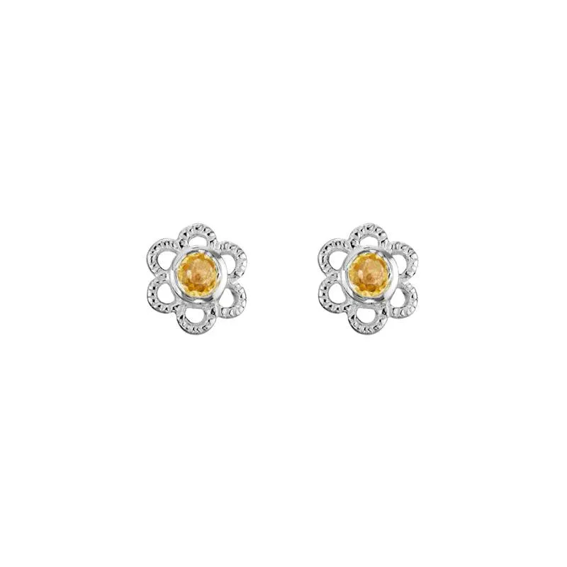 STERLING SILVER 2.5MM CITRINE FLOWER STUD EARRINGS