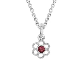 STERLING SILVER 2.5MM GARNET FLOWER NECKLACE