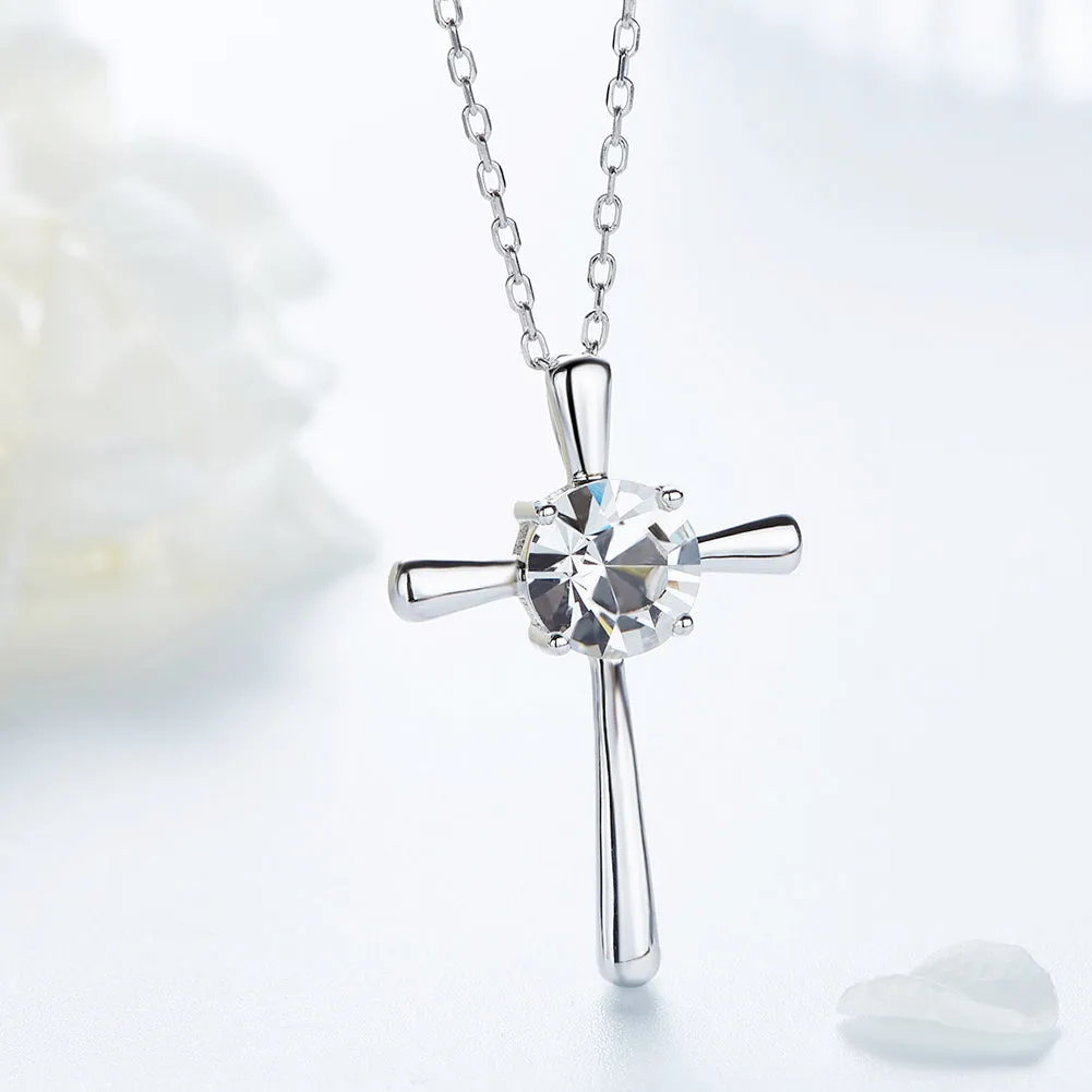 Sterling silver cross with a crystal heart necklace