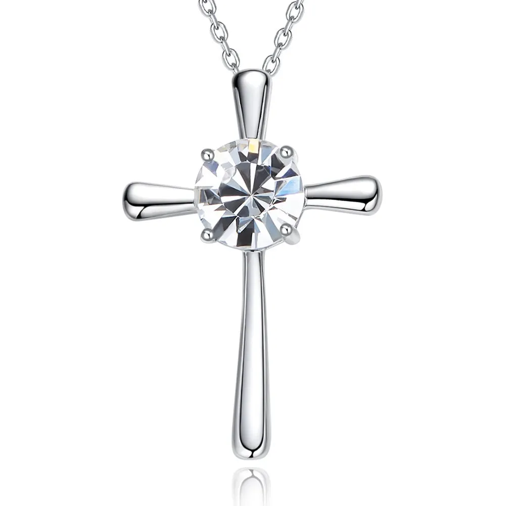 Sterling silver cross with a crystal heart necklace