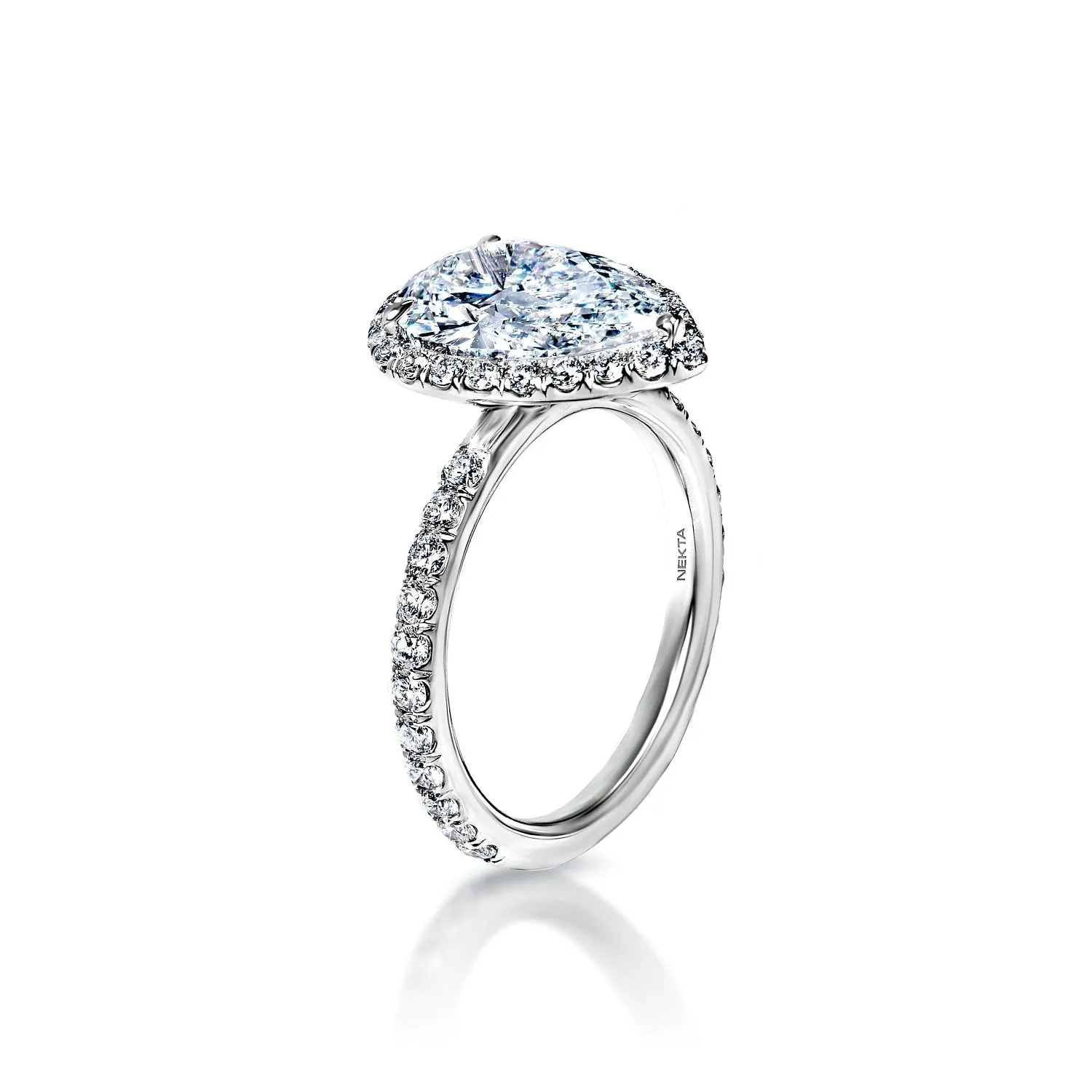 Sunny 4 Carat D VVS2 Pear Shape Diamond Engagement Ring in Platinum By Mike Nekta. GIA Certified