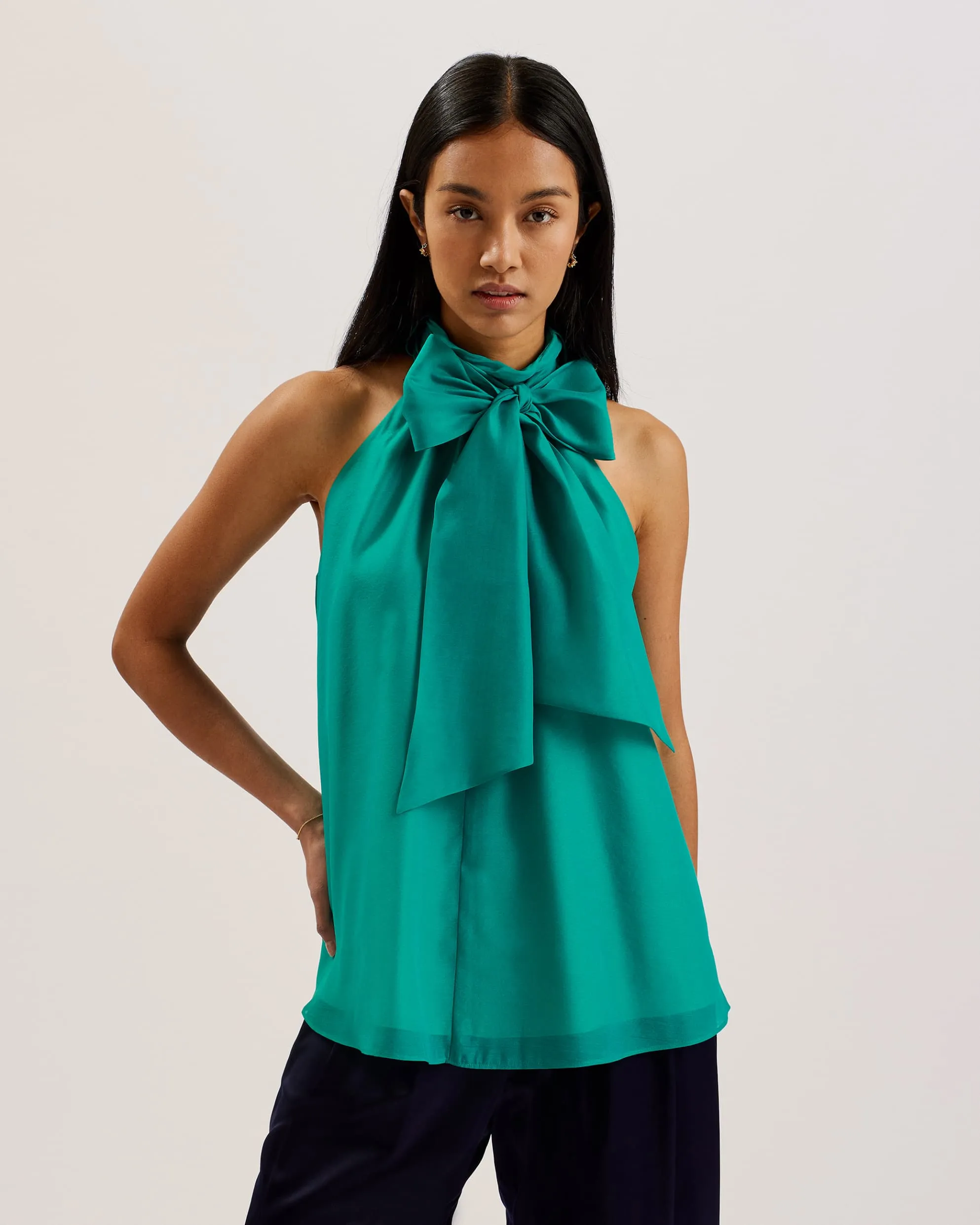 Tejeda Tie Neck Sleeveless Trapeze Top Brt-Green