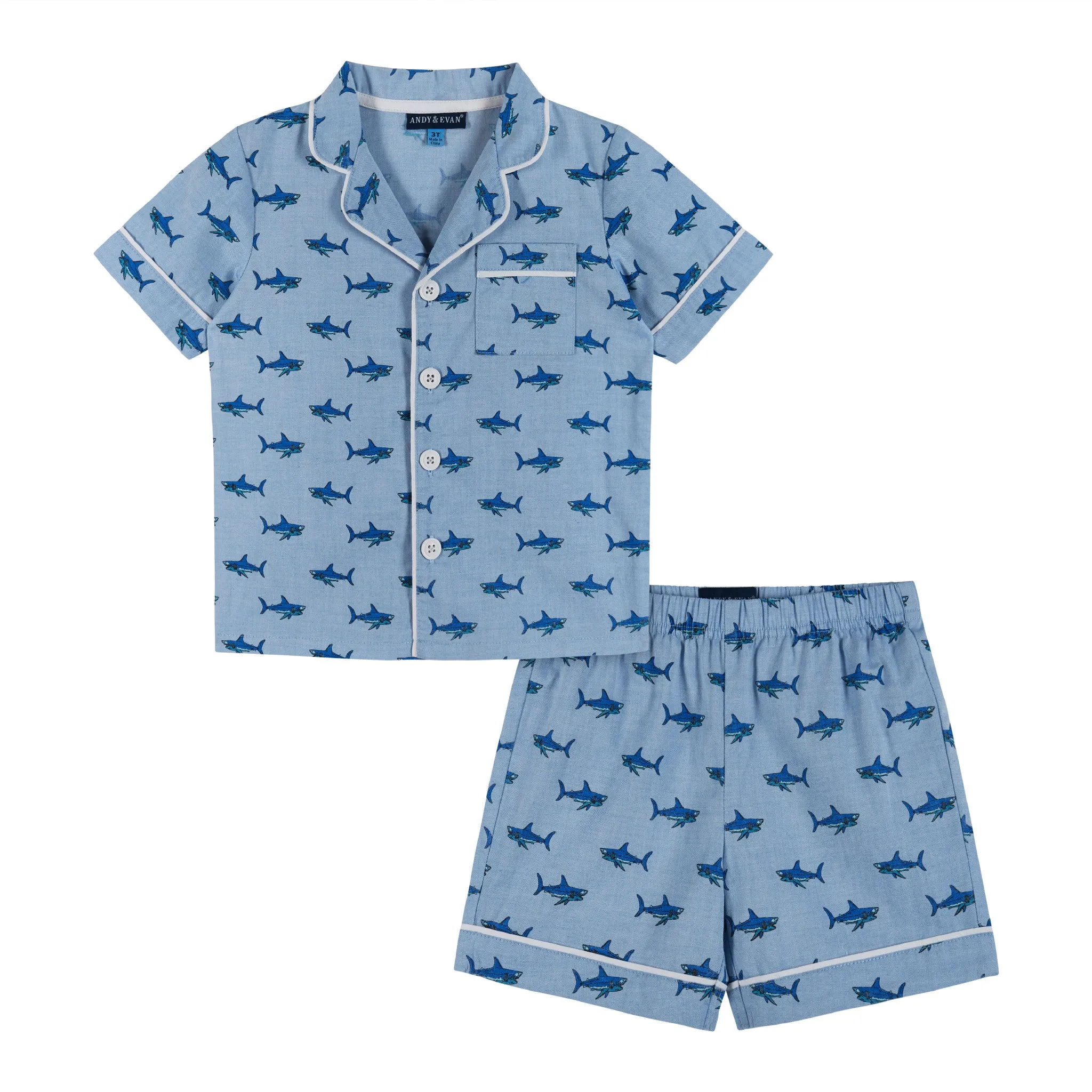 Two Piece Woven PJ Set | Blue Shark