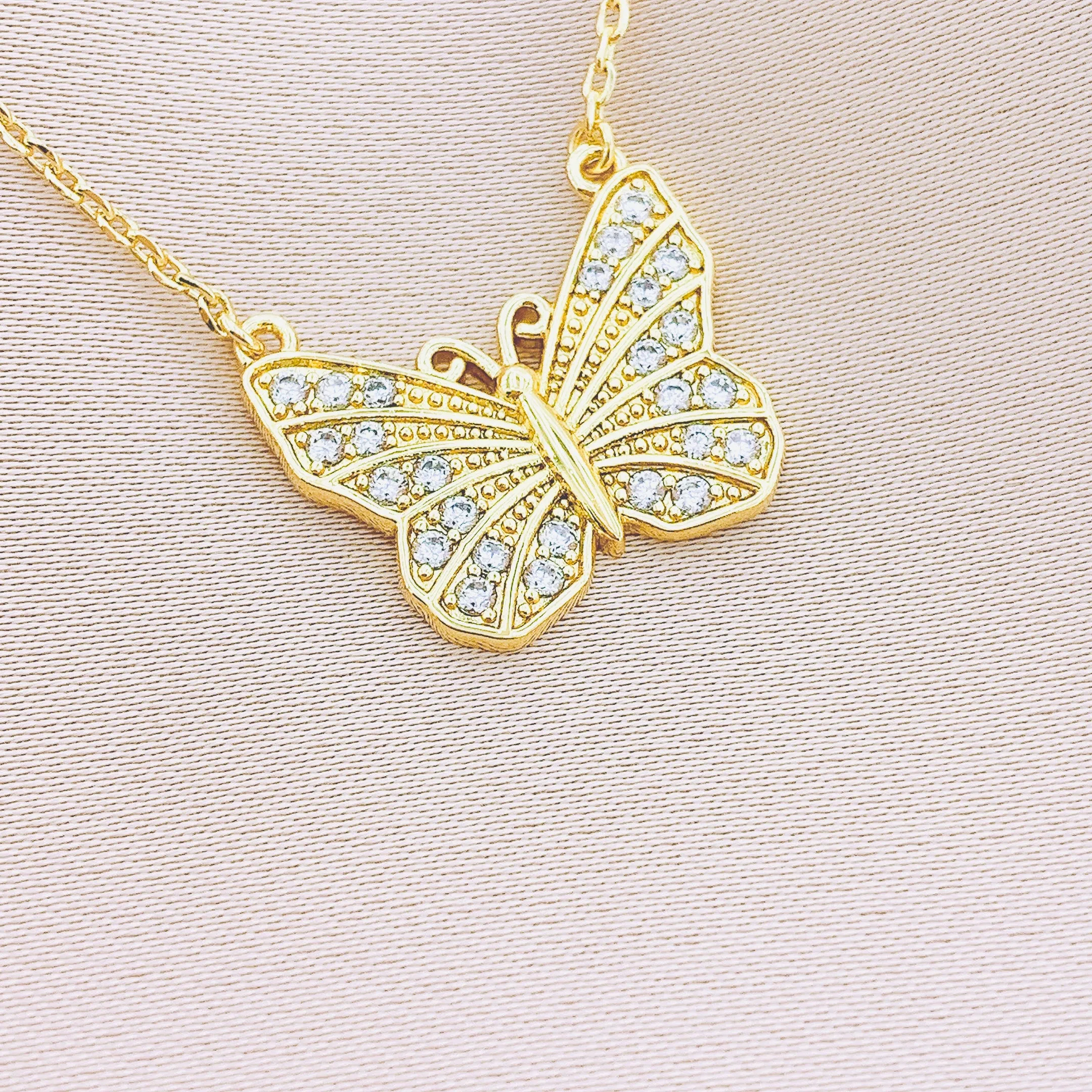 Women's Butterfly CZ Pendant Necklace