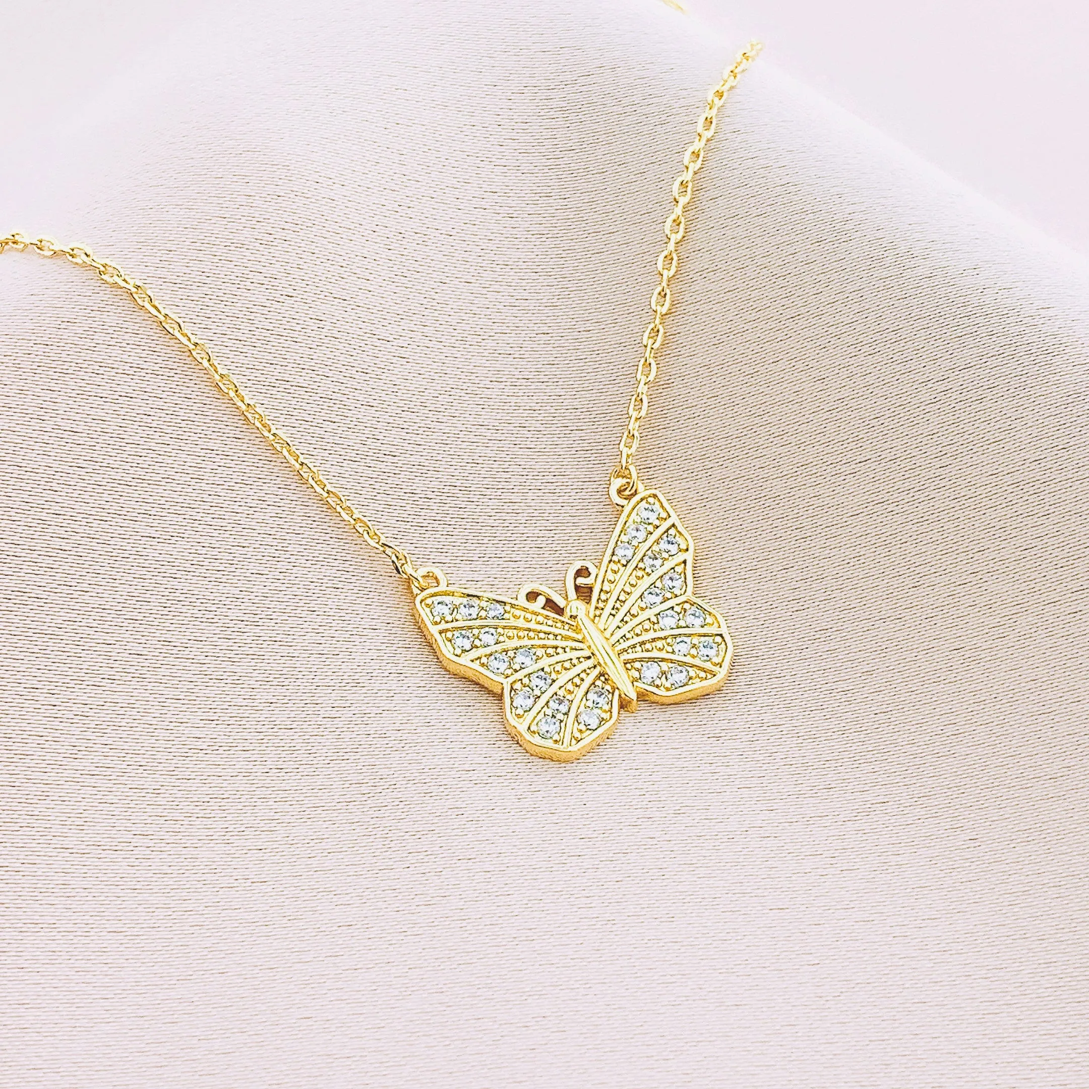 Women's Butterfly CZ Pendant Necklace