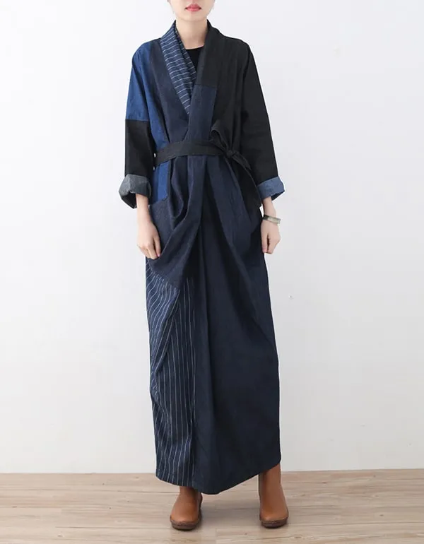 Women's Cross-chest Denim Loose Dress Robe