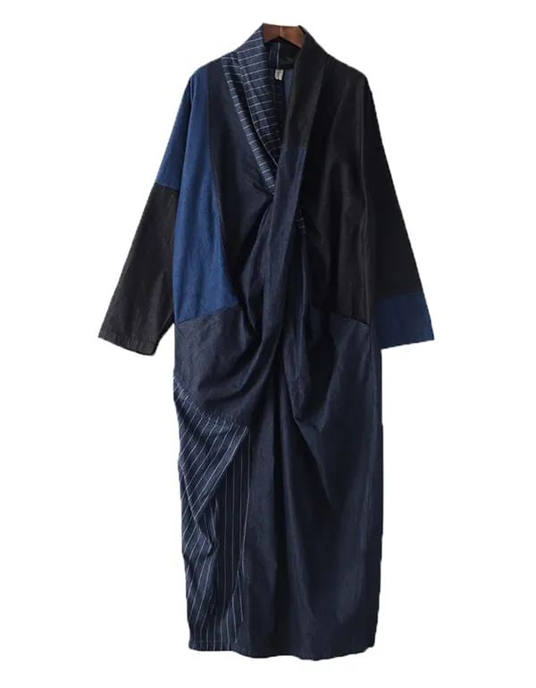 Women's Cross-chest Denim Loose Dress Robe