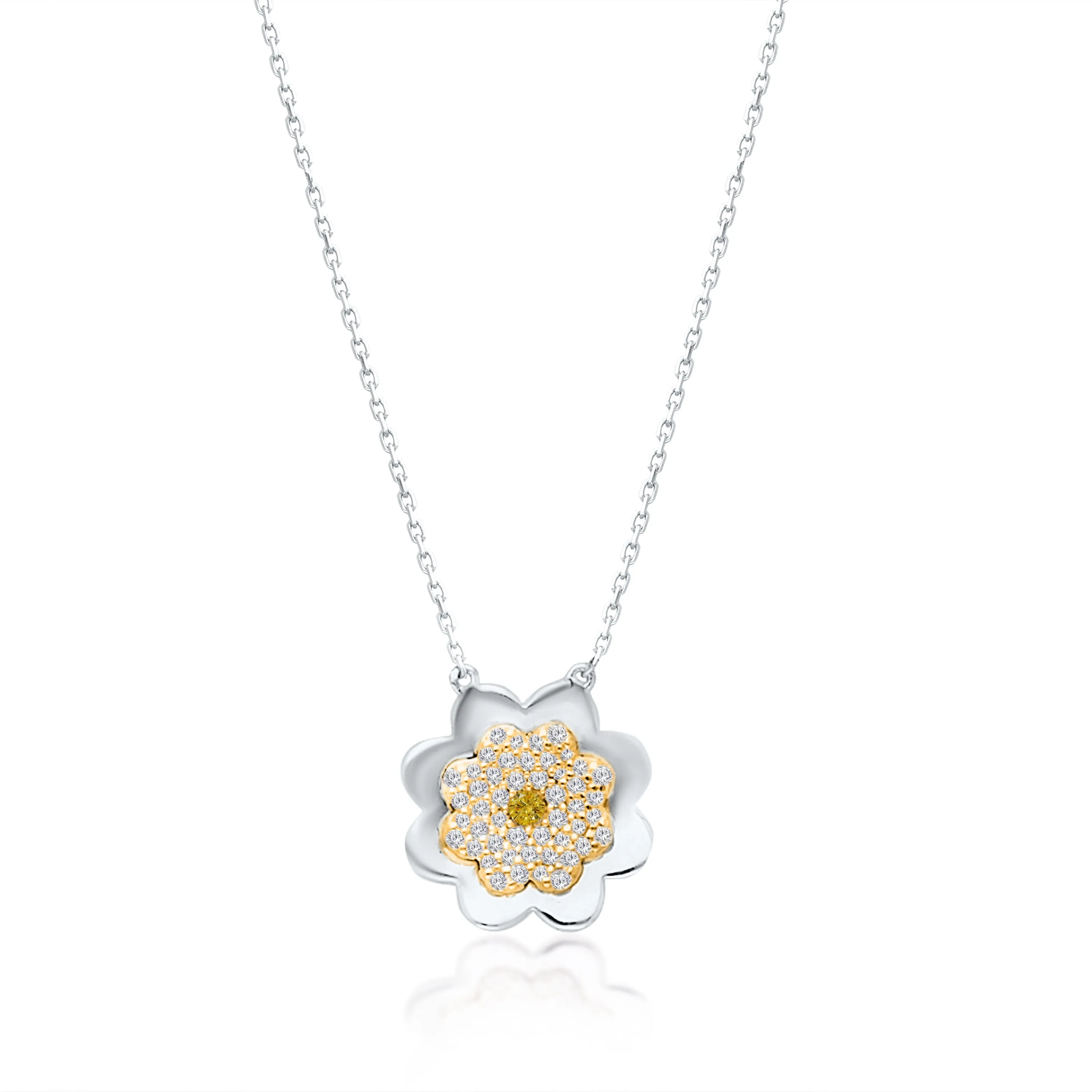 Yellow Gold Fancy Yellow Diamond Flower Necklace