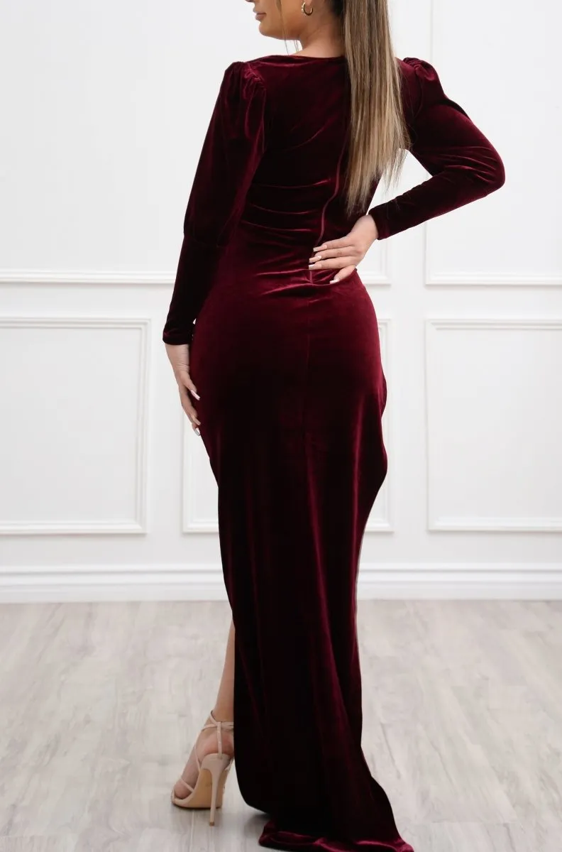 Zoe Velvet Dress Burgundy