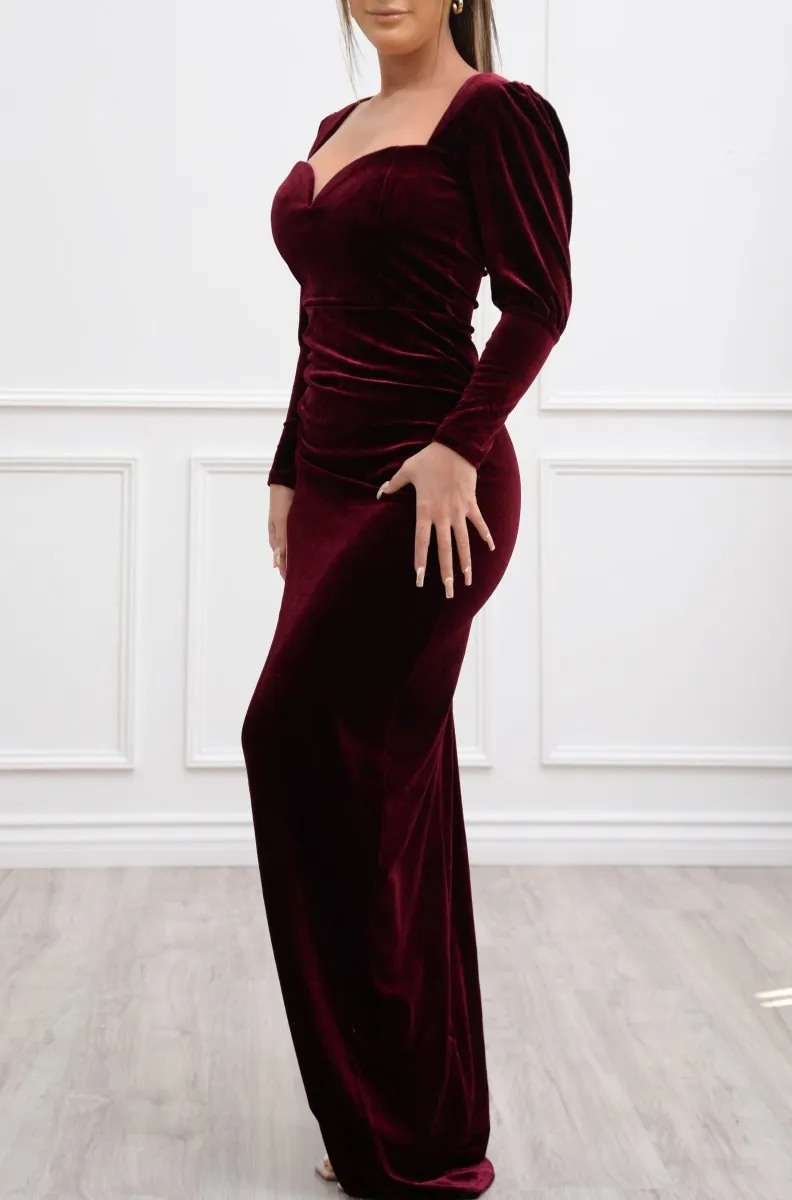 Zoe Velvet Dress Burgundy